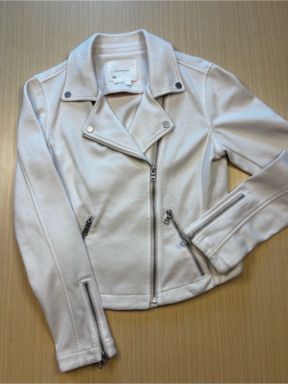 Anthropologie The Saige Knit Moto Jacket in White Sz S